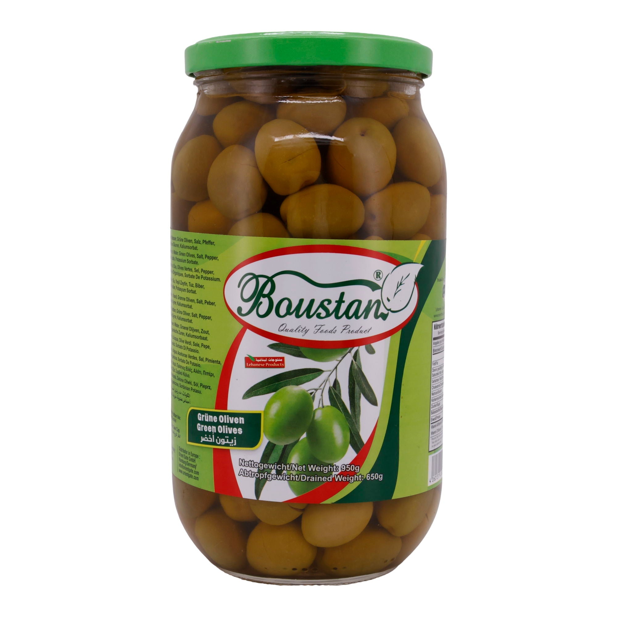 Grüne Oliven Boustan | Im Glas | 950 g – ohne Füllung BOUSTAN